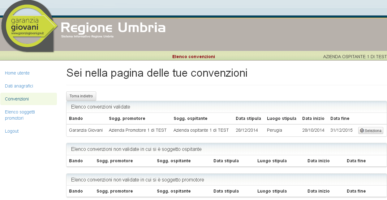 CONVENZIONI In questa pagina sono presenti tre distinte finestre che elencano durante il susseguirsi delle diverse fasi rispettivamente: - Le convenzioni validate; - Le convenzioni ancora non