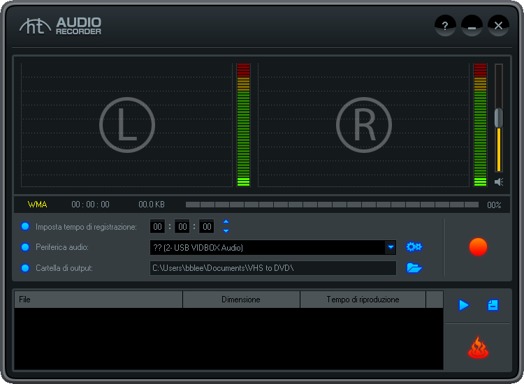 53. VHS to DVD 5.0 8. Registrazione audio Per aprire la Registrazione audio, selezionare Registrazione audio dalla schermata menu principale.