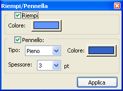 Viene visualizzata la finestra di dialogo Riempi/Pennella. 3. Specificare il riempimento e il pennello per la forma. Nota: Quando si modifica una linea retta, l impostazione Riempi non è disponibile.