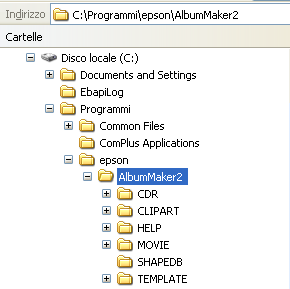 Configurazione delle cartelle di EPSON AlbumMaker Quando AlbumMaker viene installato, verranno creati i file di programma, tra cui i file eseguibili, i dati utente e le informazioni sulle preferenze.