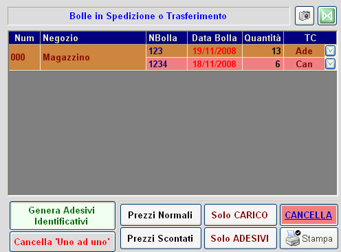 Selezione dell Azione Per assegnare un azione ad una bolla di carico, è necessario selezionare prima il pulsante che indica l azione da compiere e poi, la riga della griglia sulla quale questa azione