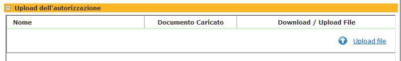 Tramite il pulsante Upload file sarà possibile procedere al caricamento della documentazione. E possibile in ogni momento ricaricare il file.