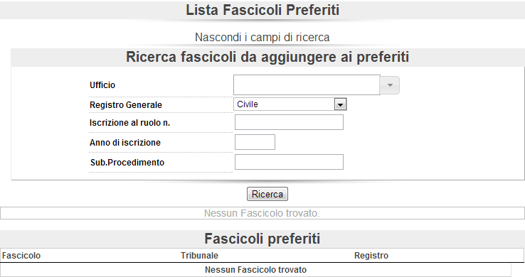 La voce di menù Lista fascicoli preferiti serve ad alimentare la copia temporanea locale dei fascicoli di propria competenza (solo sul