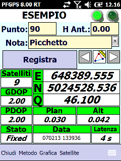 La maschera di registrazione del punto è semplice e completa. Espone sempre la situazione relativa ai satelliti e alla precisione.