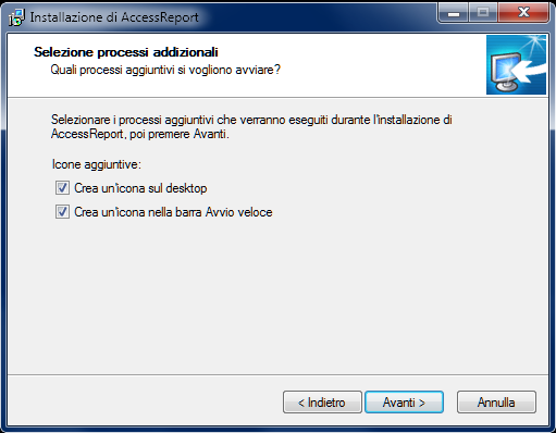 2.6 11 Fase 6: Selezione dei processi addizionali In questa fase l'operatore può decidere se creare un'icona sul desktop e un'icona nella barra di Avvio veloce di Microsoft