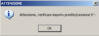 All ultimo mese di trattenuta per la cessione del 5^, dopo aver calcolato il 20% od altra percentuale inserita, viene verificato se la differenza della casella Importo casella Quota è inferiore ed in