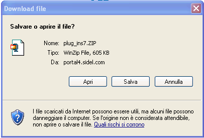 Se appare un messaggio di Avviso di protezione, confermare cliccando su Sì. Scaricare il file plug_ins6.