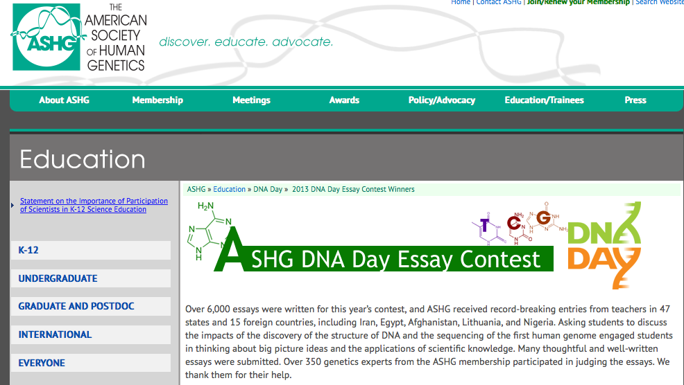 1. DNA DAY Essay Contest 2008 First Annual European DNA Day Essay Contest The contest aims to challenge