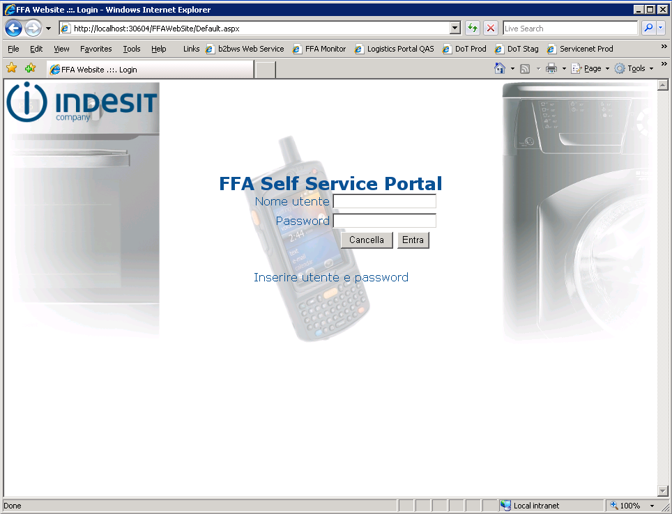 Collegarsi al sito http://ffaportal.indesitcompany.com. Vi verrà richiesta la vostra utenza FFA (quella normalmente utilizzata nel palmare).