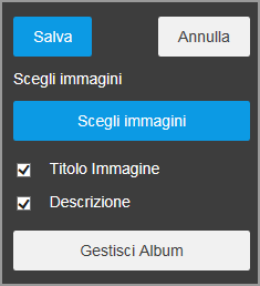 segue Per modificarlo, cliccare sul Widget stesso e accedere al pannello di gestione, dove è necessario scegliere le immagini da visualizzare nel sito