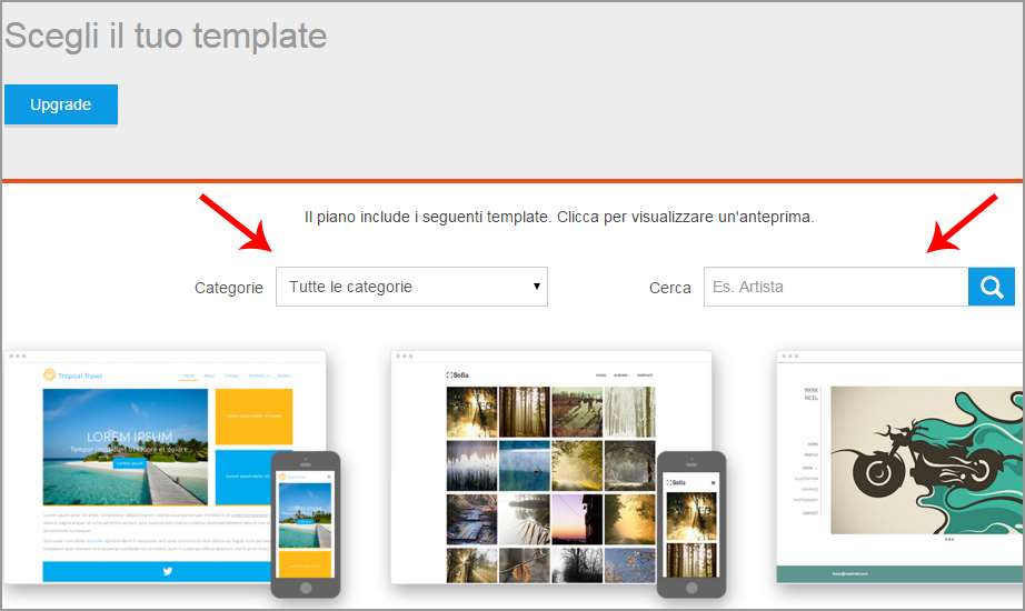 2. Tra i Template presenti, per i quali è possibile effettuare anche una ricerca per categoria, selezionare quello di interesse per visionarne l anteprima 3.