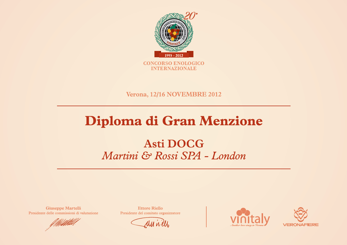 Il Diploma di Gran Menzione Gran Menzioni Secondo quanto previsto dall articolo 10 del Regolamento del 21 Concorso Enologico Internazionale, vengono premiati ex-aequo, con diploma di Gran Menzione,