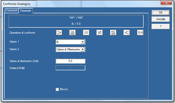 Configurazione del contatto T > 25 mediante confronto analogico Ingresso analogico Ib come «Valore 1». Valore di riferimento in volt come «Valore 1».