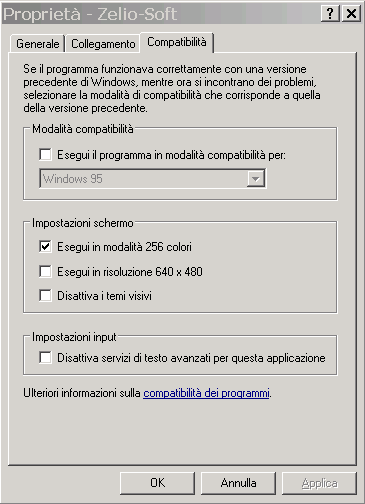 Per l impiego sotto Windows XP delle versioni datate del SW Modalita a 256 colori Implementare e