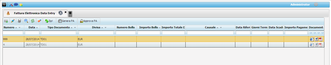 4. Inserire quindi i dati del corpo e del riepilogo cliccando sul + della testata della fattura appena creata.