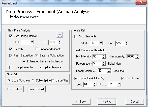 Run Wizard (procedura guidata di analisi) - Data Process (Elaborazione dati) La finestra Data Process (Elaborazione dati) della Run Wizard (procedura guidata di analisi) consente all'operatore di