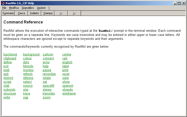 Command reference Questi comandi vanno scritti