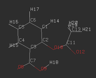 Modello wire-frame aspirina CH 3 COOC 6 H 4