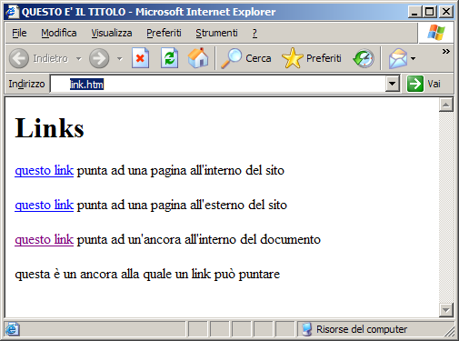 Mentre il link è visualizzato in modo differente rispetto al
