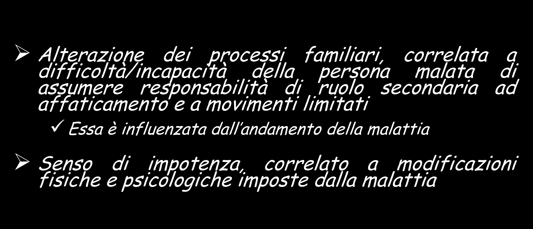 - PRINCIPALI DIAGNOSI INFERMIERISTICHE - Alterazione dei processi familiari, correlata a difficoltà/incapacità della persona malata di assumere responsabilità di ruolo secondaria