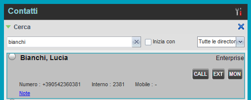 Chiamata in uscita Per effettuare dalla console una chiamata in uscita, inserire nella casella di composizione (vedi riquadro rosso nella figura a fianco) il numero da chiamare, come se la chiamata