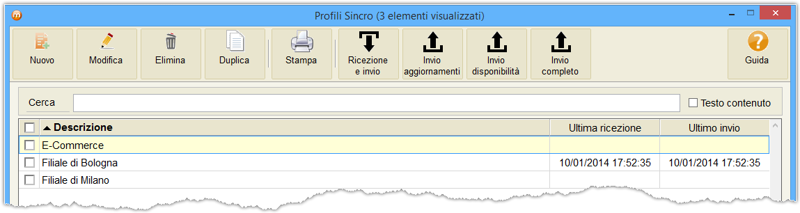 Sincronizzazione La sincronizzazione si effettua tramite la schermata disponibile in Avanzate» Profili sincro. 2 Profili di sincronizzazione Operazione da eseguire 1 1.