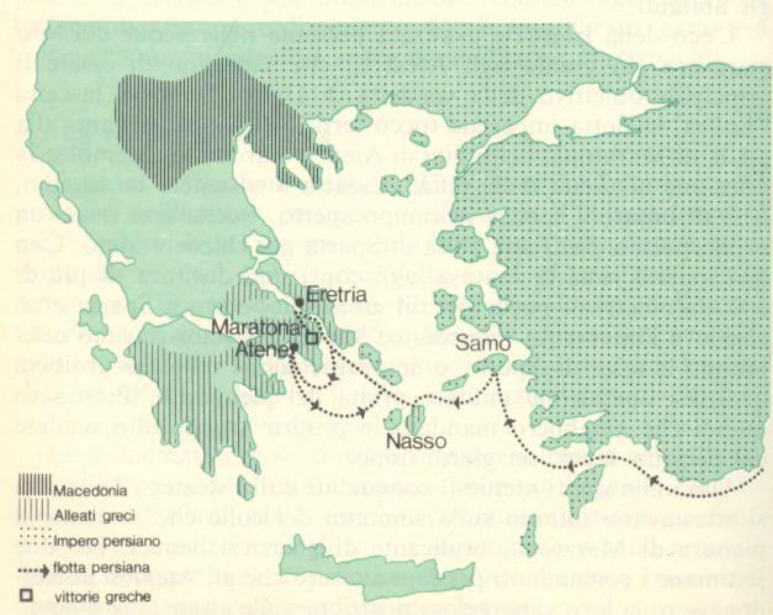 I persiani, che non sono abili marinai, riescono a portare un esercito limitato contro gli ateniesi a Maratona.