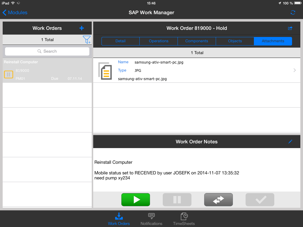Extended ECM e SAP Work Manager Go Mobile con SAP Syclo Work Manager Supporta
