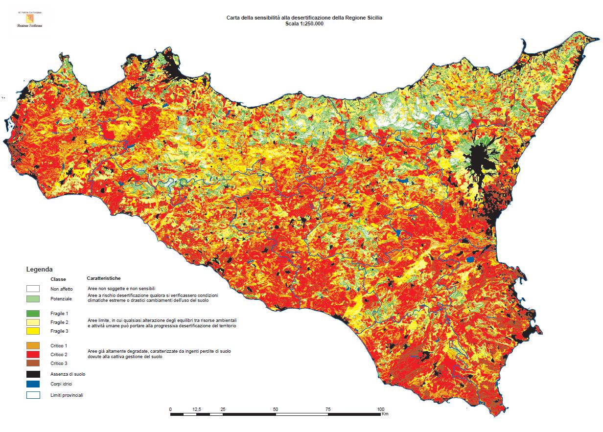 12 Sensibilità alla desertificazione in Sicilia Fonte: Carta della