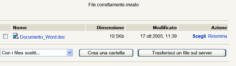 Fig. 8 La finestra Gestione file con il file appena caricato 9) si ritorna alla maschera di fig. 6, nella quale si clicca su "Salva modifiche" per completare l operazione. Fig.