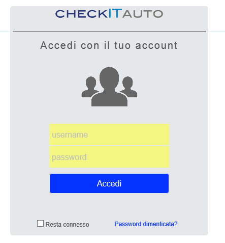 Accedere a CHECKITAUTO 1. Inserire la username che coincide con l indirizzo mail registrato al momento della sottoscrizione dell abbonamento 2.