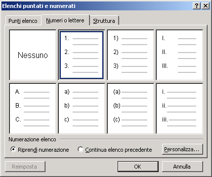 Elenchi puntati e numerati Quando servono degli elenchi, con o senza un ordine nell'elenco, si utilizzano i pulsanti della barra degli strumenti di formattazione elenchi puntati e numerati:.