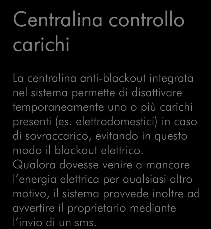 elettrodomestici) in caso di sovraccarico, evitando in questo modo il blackout elettrico.