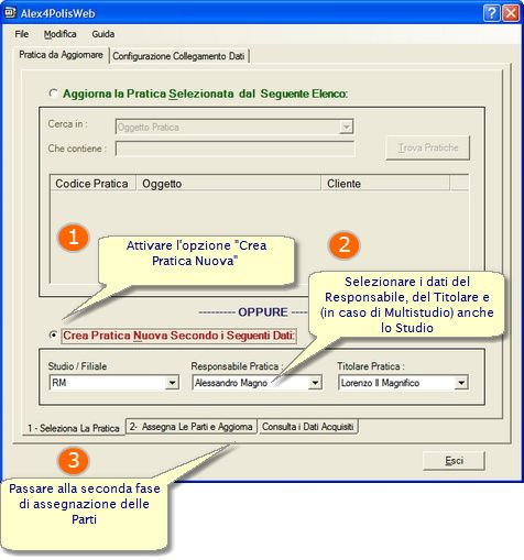 Parametri da impostare per la creazione di Pratiche Nuove Fare click sulla linguetta numero "2" in