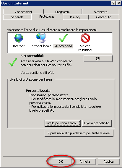 Le operazioni sono terminate, chiudere la finestra Opzioni Internet cliccando sul pulsante Ok A