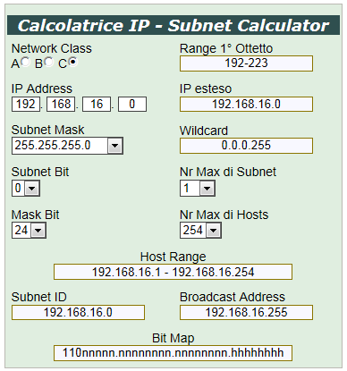 Calcolatrice IP Online Tutti i principali parametri di rete in un click 1 Calcolatrice IP La calcolatrice IP permette calcoli di rete utilizzandone alcuni parametri: classe di rete, indirizzo IP,