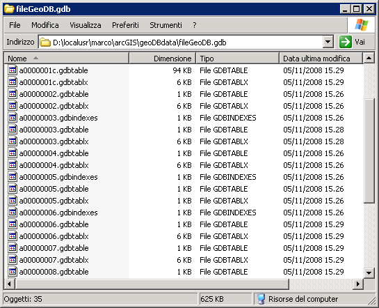 i formati dati ESRI - geodatabase File geodatabase geodatabase organizzato come cartelle su file system