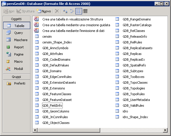 i formati dati ESRI - geodatabase Personal geodatabase geodatabase su MS Access accesso