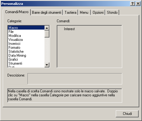 Allegare le Macro alle Barre degli Strumenti ed ai Menu Capitolo 8: STATISTICA Visual Basic Un programma in STATISTICA Visual Basic può venire salvato e quindi allegato ad un menu classico/barra