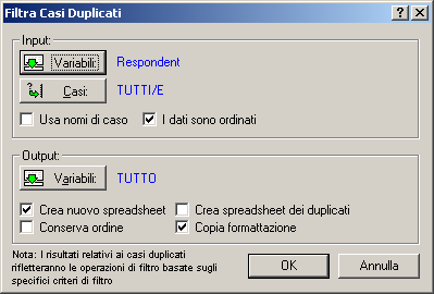 Capitolo 2: Esempi Passo-Passo è possibile usare Filtra Casi Duplicati per creare un file dati per le analisi contenente solamente record unici (cioè, dove ogni ID cliente appare una sola volta).