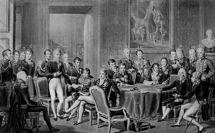 Il Congresso di Vienna Napoleone è sconfitto. I rappresentanti dell Inghilterra, dell Austria, della Russia, della Prussia si trovano insieme a Vienna, in Austria, nel 1815.