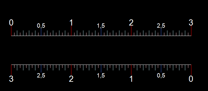 Con questi settaggi standard, se si seleziona, ad esempio una linea orizzontale di tre metri, viene generato il seguente righello: Con questi diversi settaggi, per la stessa linea verrebbe creato il