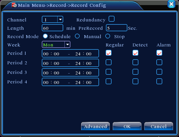 Fig. Impostazioni di registrazione Impostazioni audio:vai su main menu > system settings > Encoding settings,e scegli main stream audio e l audio verrà codificato insieme al video.