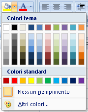 AGGIUNGERE LO SFONDO AD UN TESTO Selezionare le celle che vogliamo attribuire uno sfondo Clic sulla freccia a fianco del pulsante Colore riempimento sulla scheda Home.