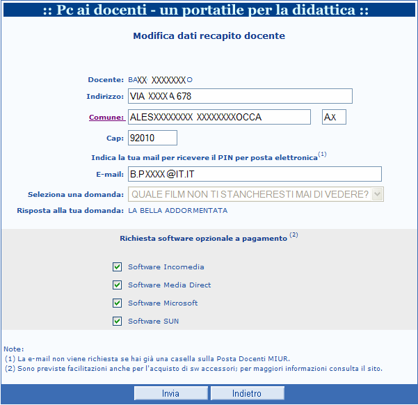 Premendo il tasto Conferma, In base alle selezioni effettuate relativamente al software opzionale a pagamento, il sistema prospetta le pagine Incomedia e/o Media Direct e/o Microsoft e/o SUN per