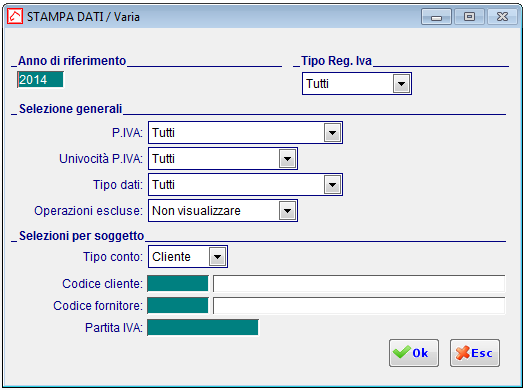 6) STAMPA DATI Dal menu Contabilità Operazioni Annuali Comunicazioni A.d.e. Stampa Dati è possibile generare una stampa di controllo che verifica la congruità dei dati.