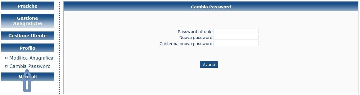 Tale funzione è ad uso di tutti gli utenti con profilo Stazione Appaltante. 4. Dal menù Profilo cliccare sul link Cambia password ; 5.