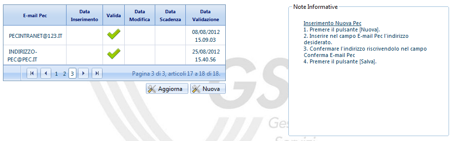 8 Gestione Indirizzi PEC Nella scheda di Gestione degli indirizzi PEC è possibile gestire i propri indirizzi email certificati.