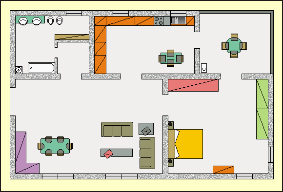 Fig. 3.1 - L'appartamento Le utenze prevedibili sono: cucina con forno elettrico 1,5 kw frigorifero 0,3 kw lavatrice 2,2 kw lavastoviglie 2,5 KW caldaia, televisore, ecc.