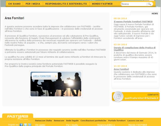 1.1 Accesso Portale Fornitori Riceverete da qualificafornitori@fastweb.